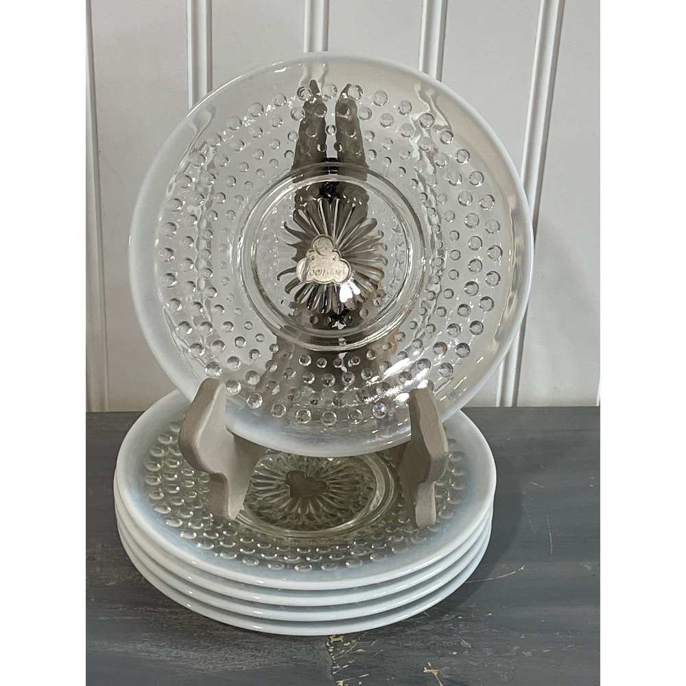 5pc Fenton Moonstone Hobnail Opalescent‎ Glass 6.25" Bread and Butter Plates